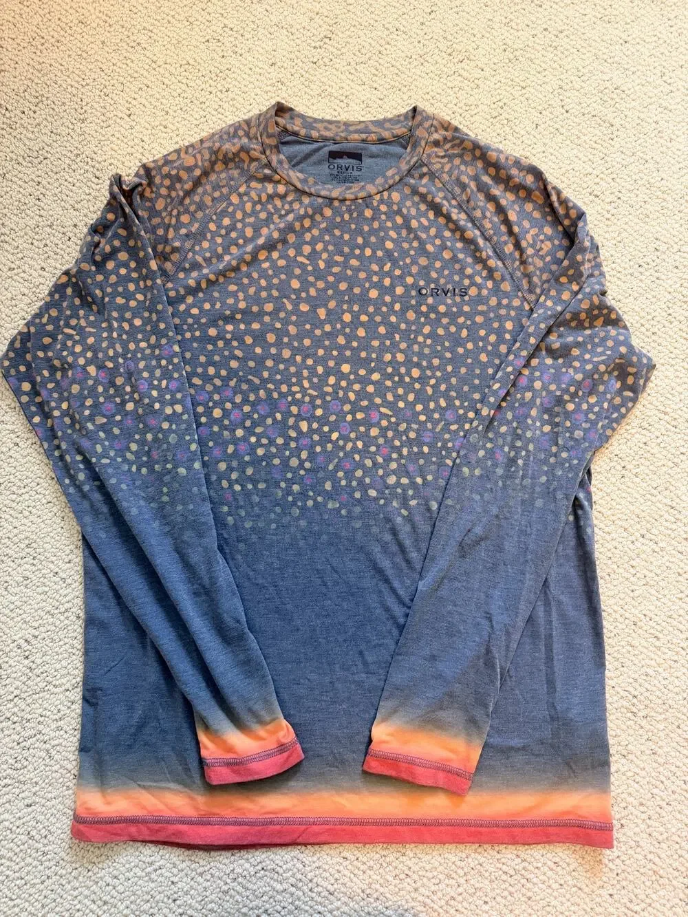 Orvis DriCast Brook Trout Print Long Sleeve Shirt Mens Medium UPF 50 Fishing